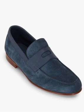 John Lobb Hendra Navy Suede Penny Loafer shoes loafers size 9 made in Italy
